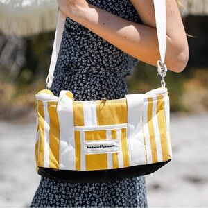 Business & Pleasure Yellow and White Striped Thermal Bag